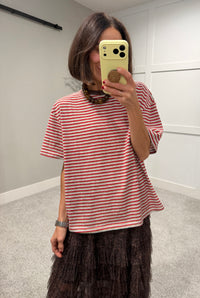 Perfectly Oversized Striped Tee | Red/Brown Stripe
