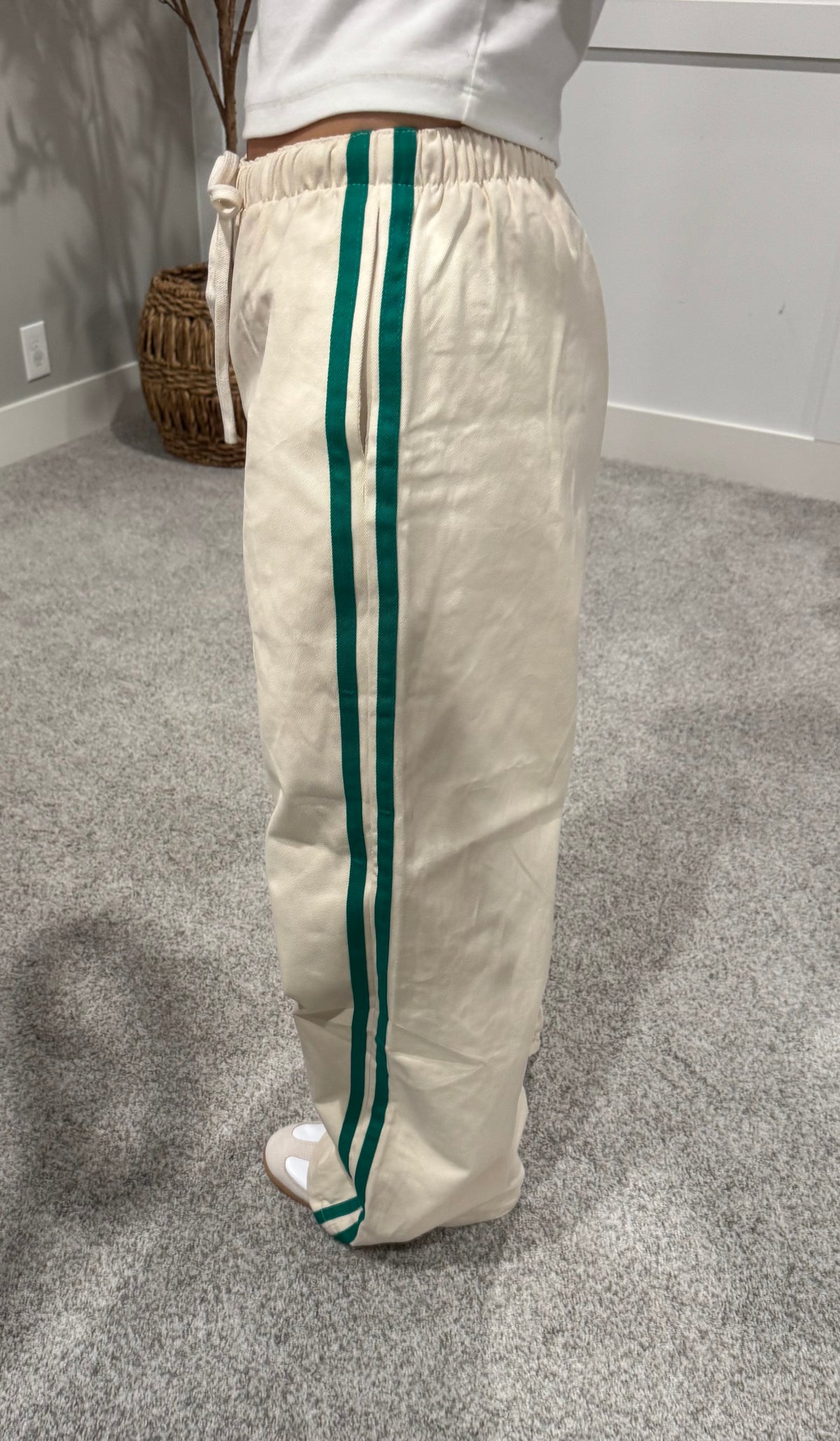 Sara Track Pant | Ivory & Green