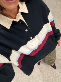 Rugby Printed Striped Pullover | Black
