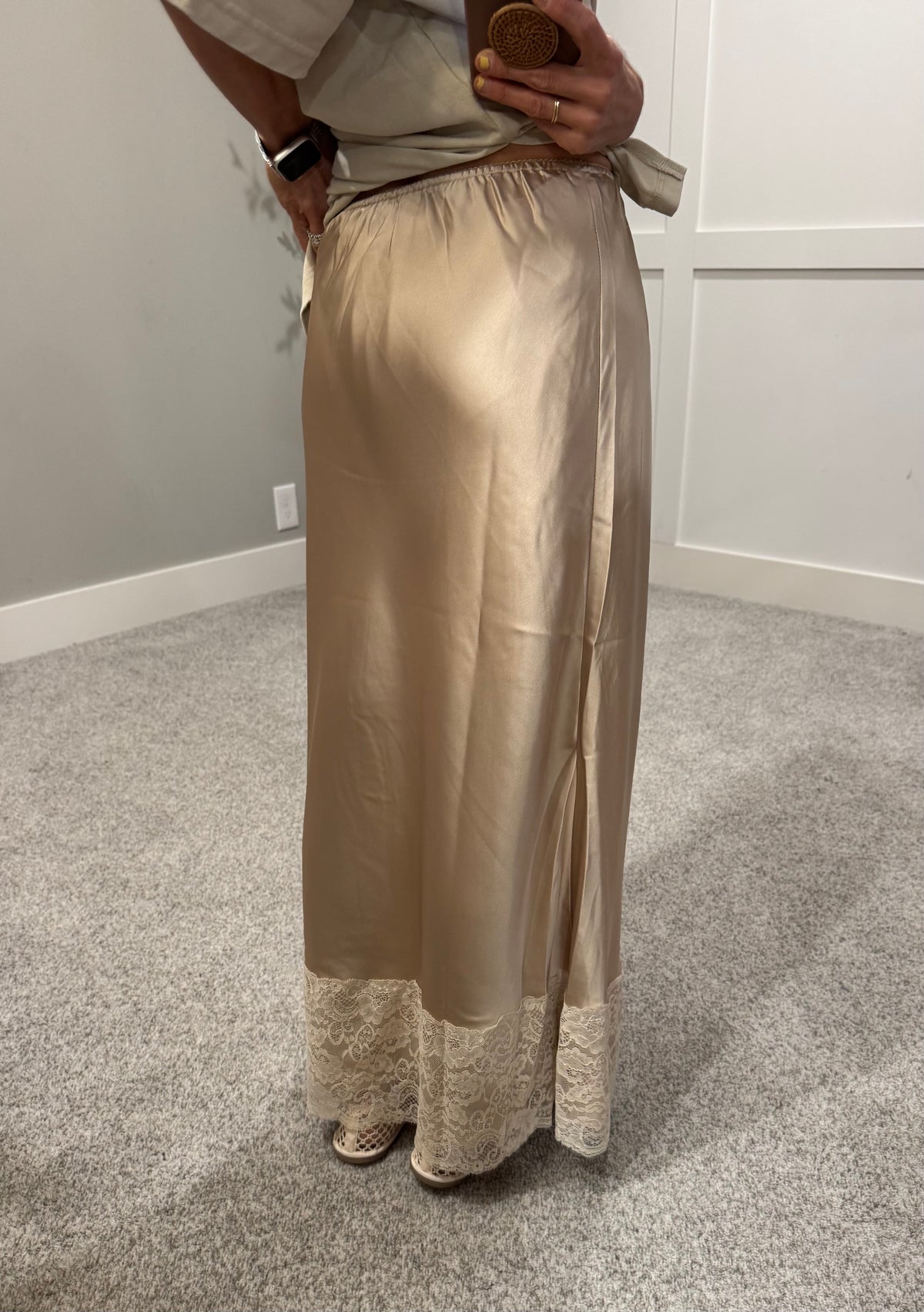 Satin Lace Skirt | Champagne