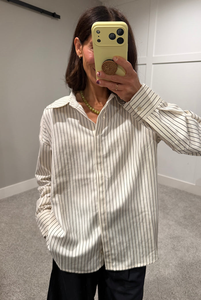 Cream/Brown Striped Classic Button-Up