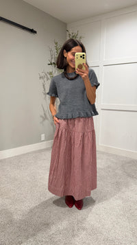 Ruffle Hem Short Sleeve Sweater Top | Charcoal