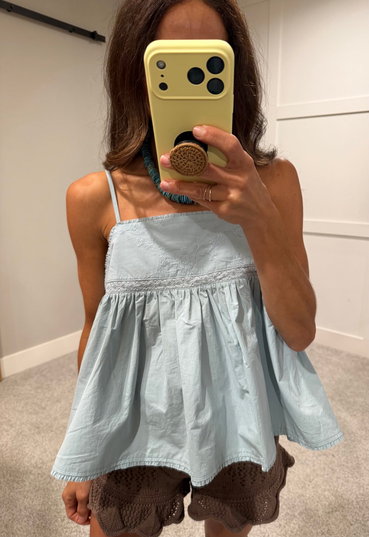 Embroidered Pale Blue Tank