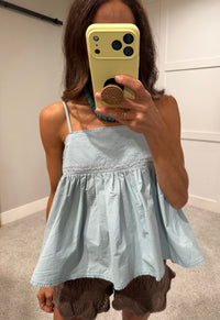 Embroidered Pale Blue Tank