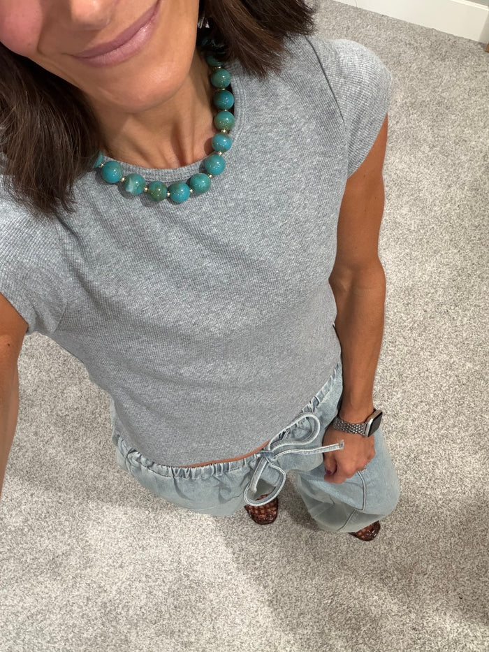 Katie Ribbed Cap Sleeve Top | Heather Grey