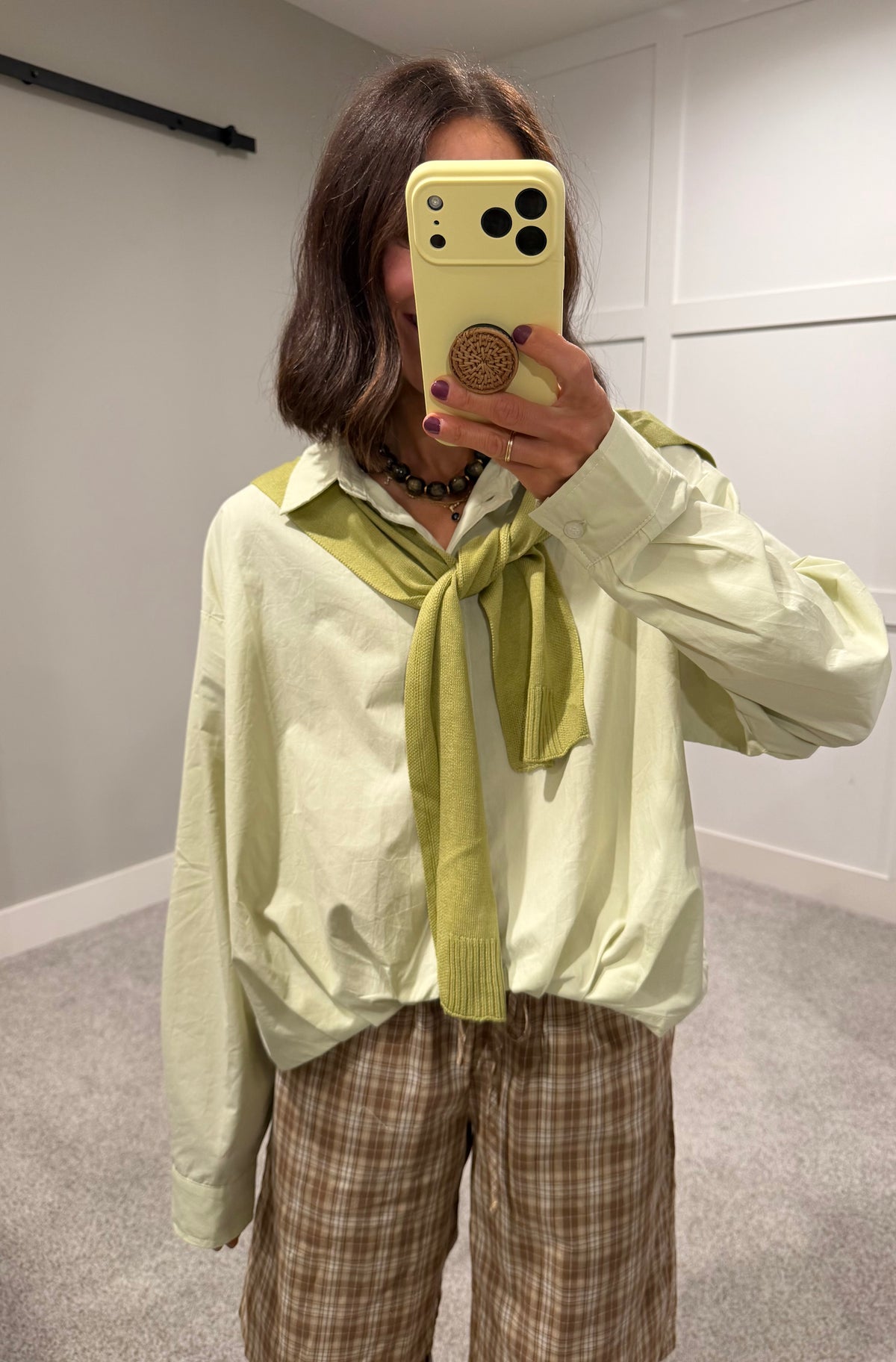 Shawnie Button Down Shirt WITH Knit Shawl | Light Green