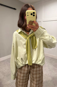 Shawnie Button Down Shirt WITH Knit Shawl | Light Green