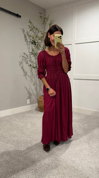 The Solana Smocked Dress | Burgundy