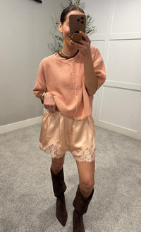 Lace Trim Shorts | Peach