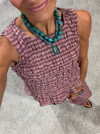Smocked Gingham Peplum Top | Mauve