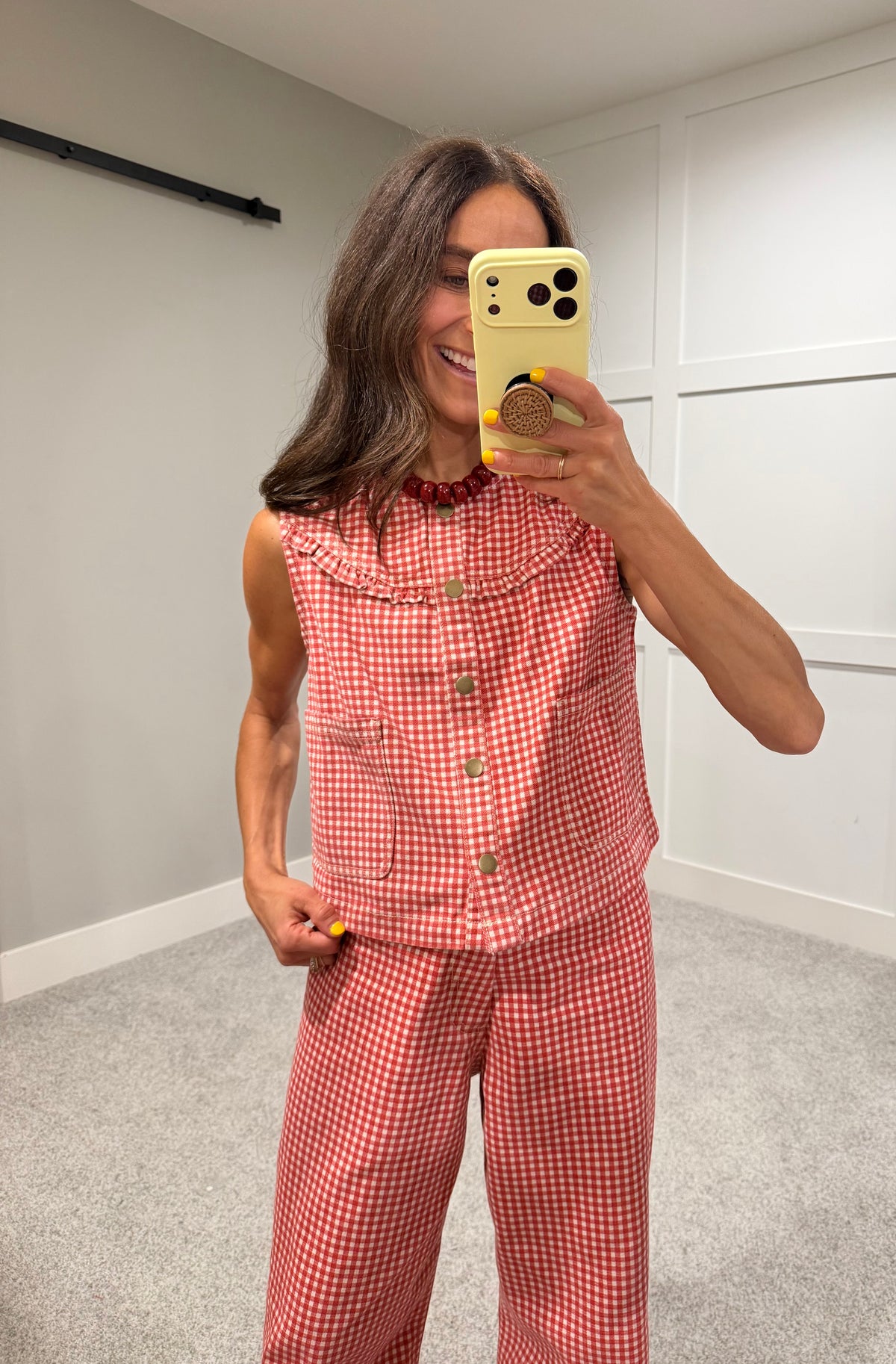 Big Red Gingham Vest Top