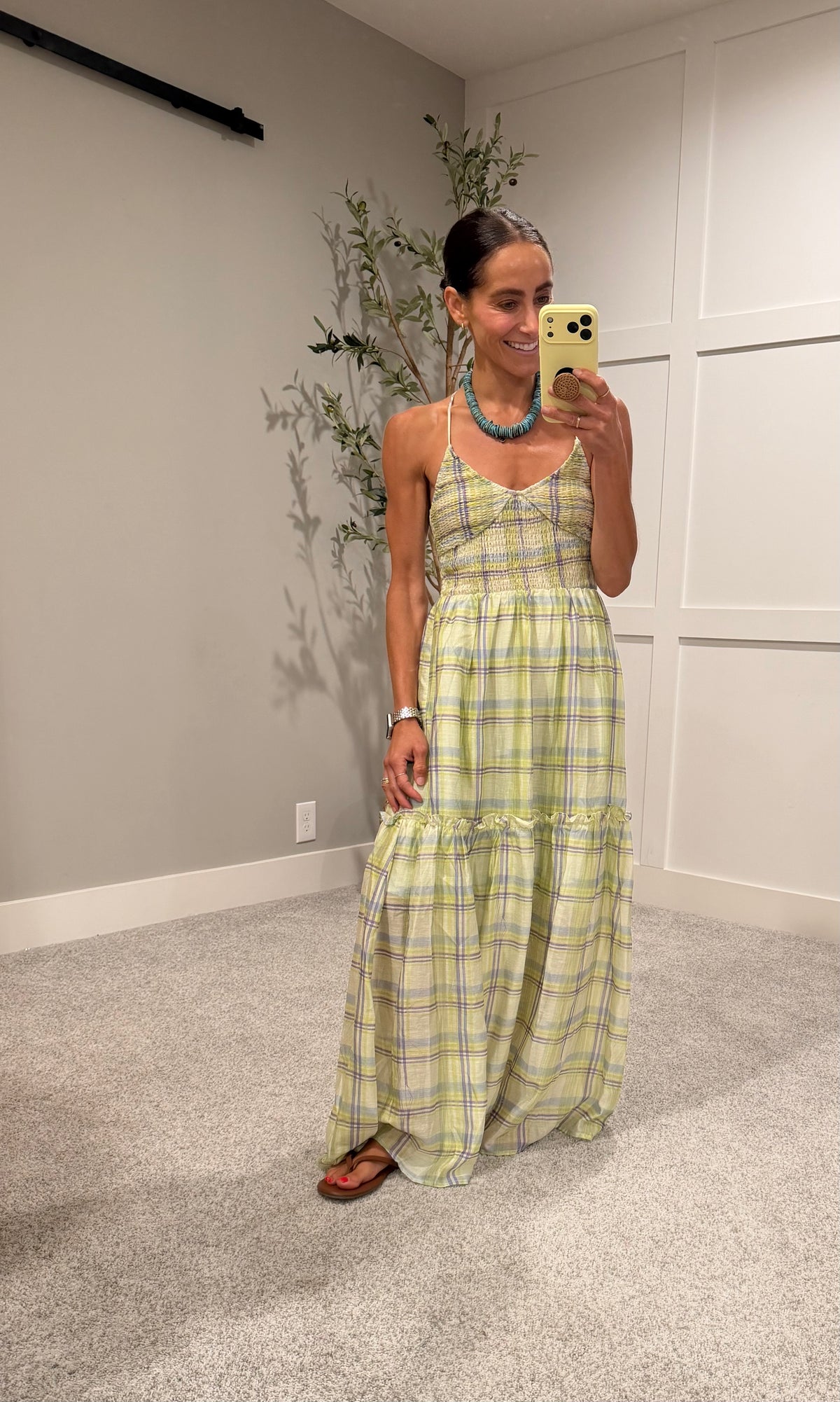 Maxine Plaid Maxi Dress | Lime