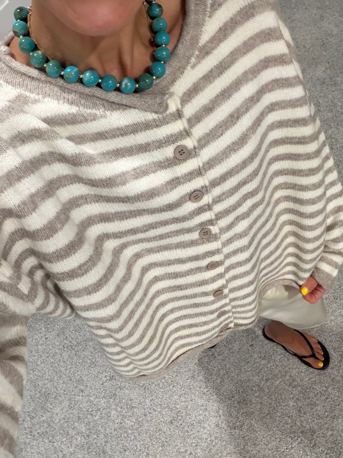Carly Cardigan | Taupe Ivory