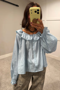 Daphne Ruffle Blouse | Dusty Blue