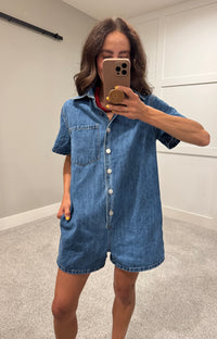 Isabel Denim Romper | Medium Wash