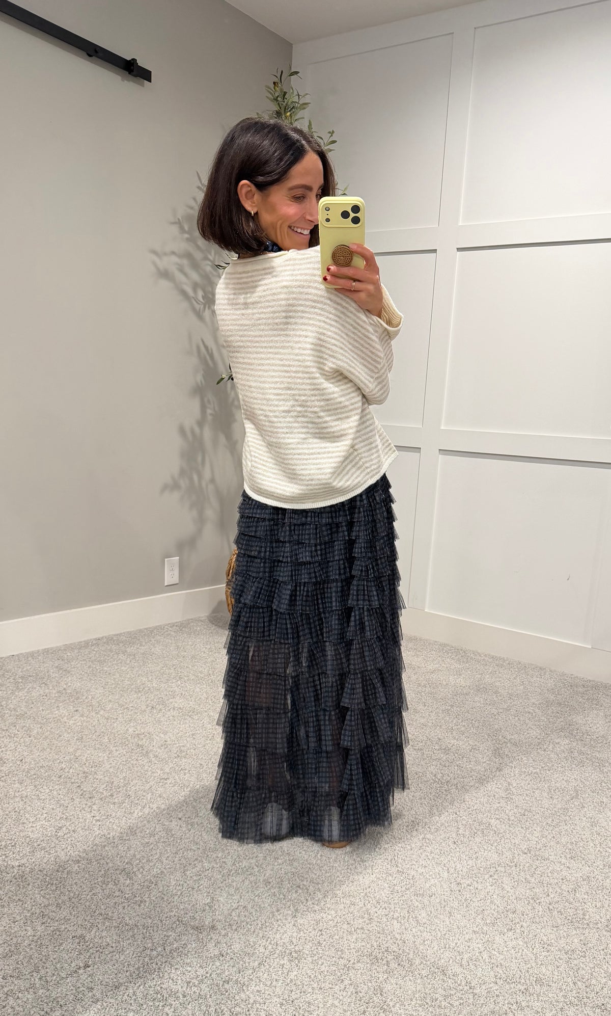 Striped Rolled Neck Sweater-Ecru