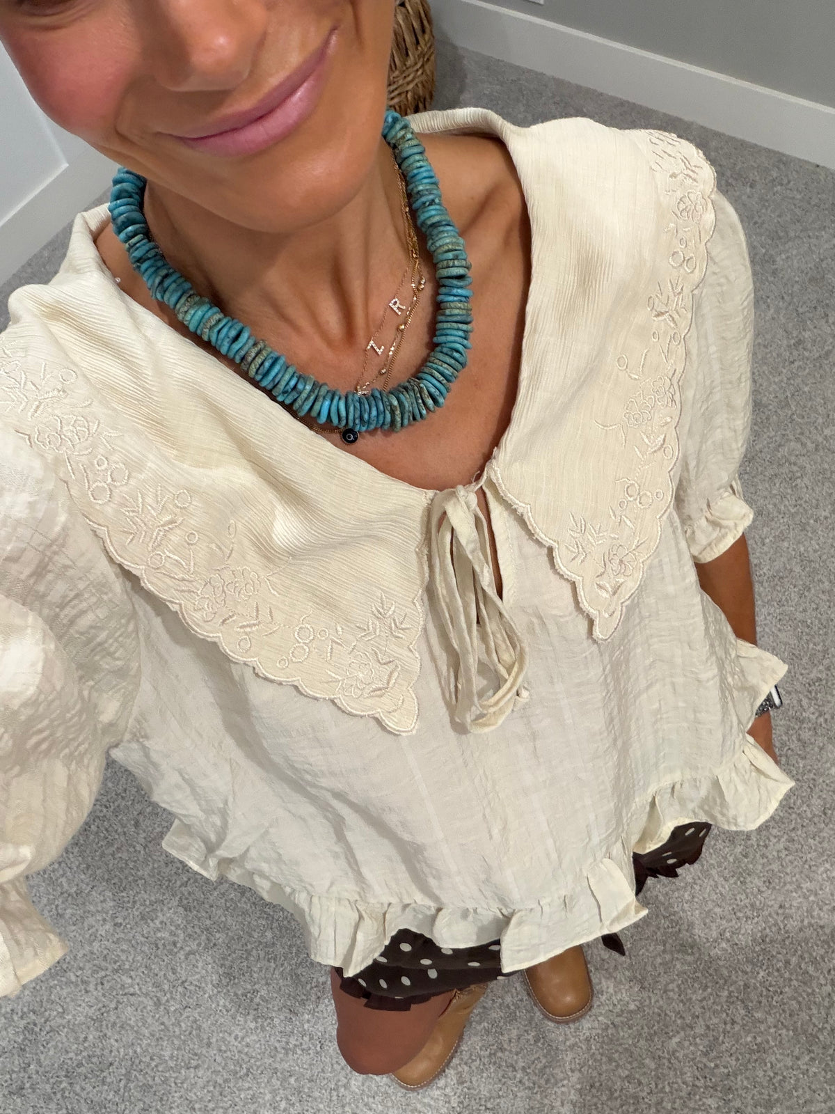 Wilder Cream Embroidered Collar Blouse