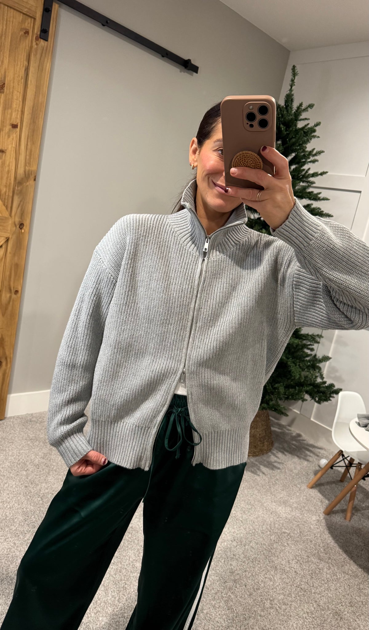 Two Way Zip Sweater Jacket | Grey