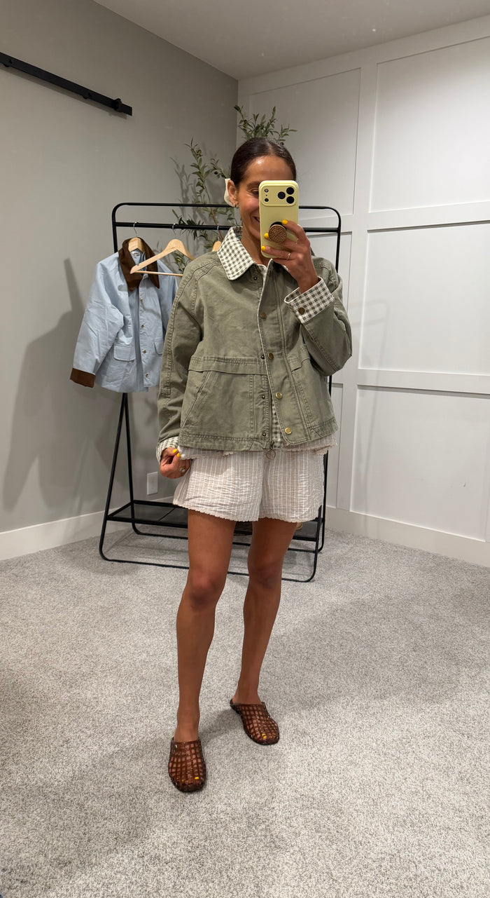 Tessa Gingham Collared Jacket | Olive