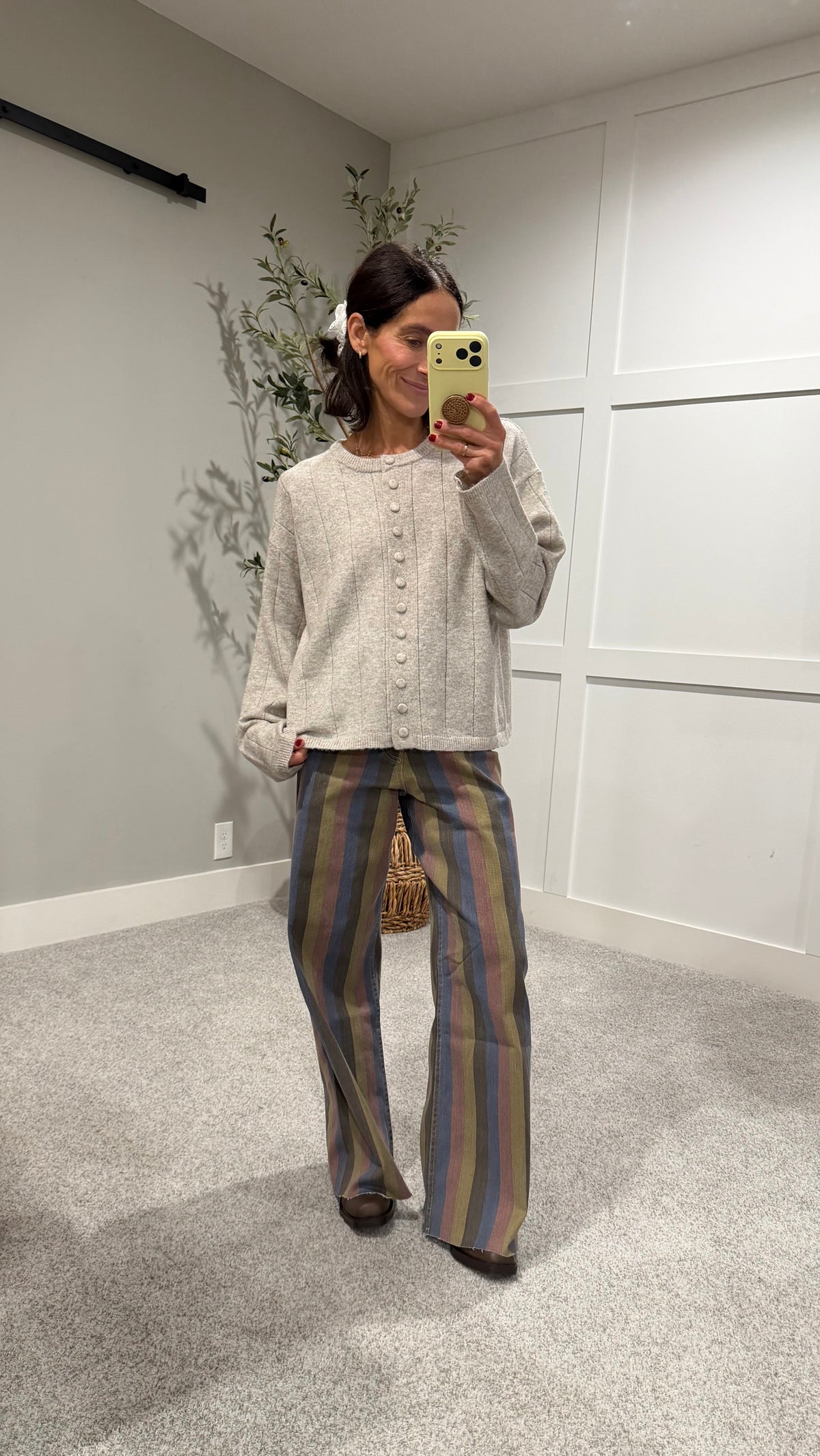 Knit Fabric Button Down Cardigan | Light Heather Grey