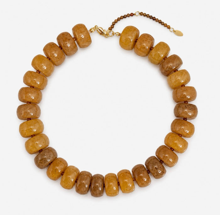 Chunky Resin & Natural Stone Beaded Necklace | Honey Caramel