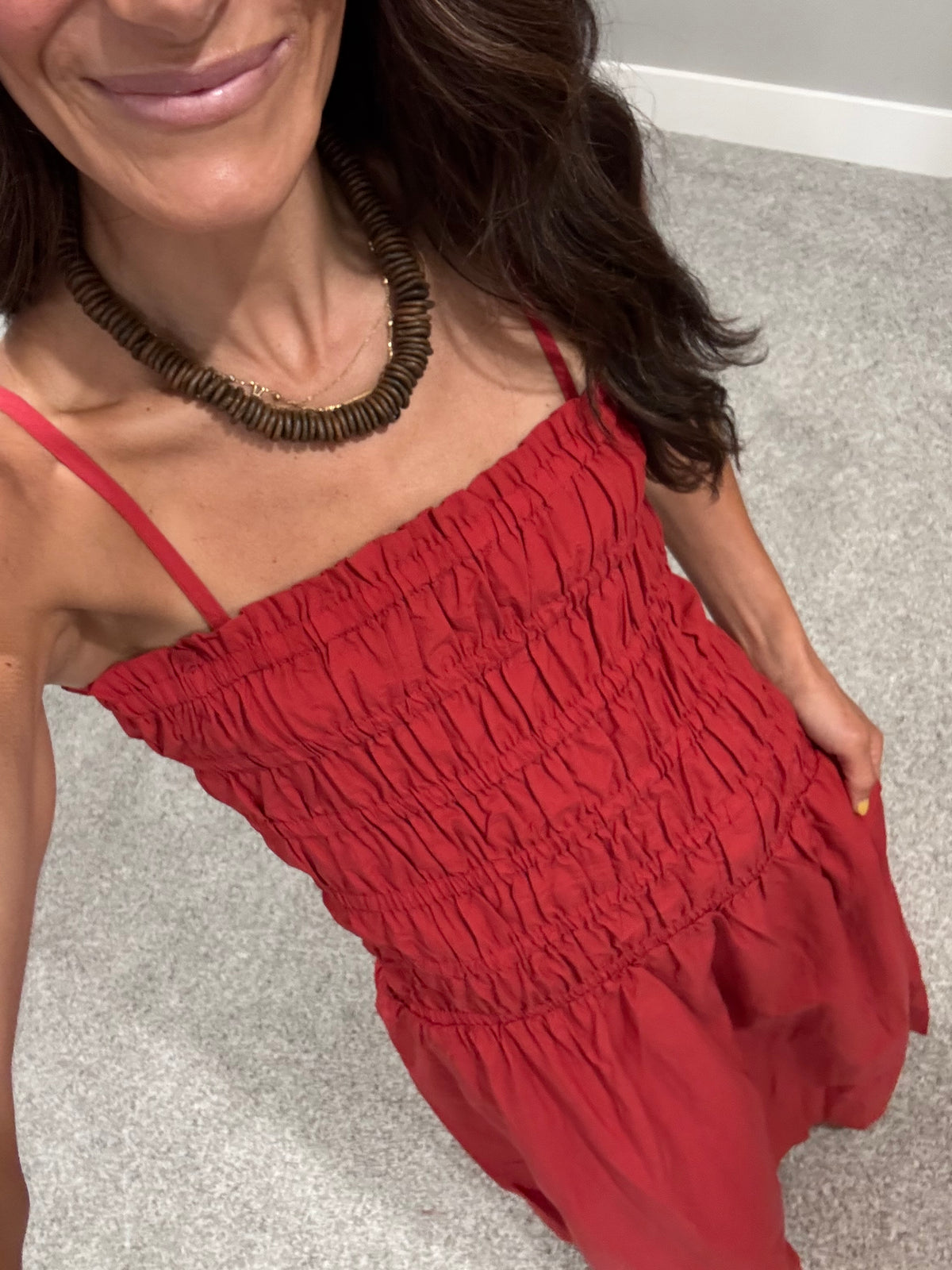 Colette Smocked Midi Dress | Red