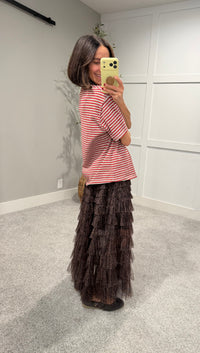 Perfectly Oversized Striped Tee | Red/Brown Stripe