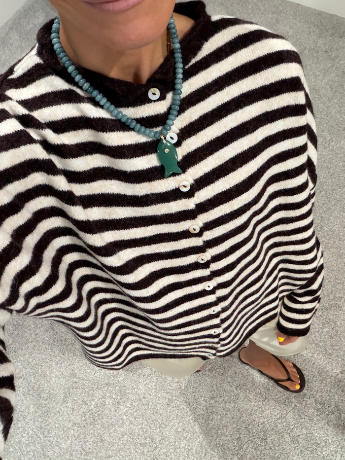 Piper Striped Cardigan | Dark Wine
