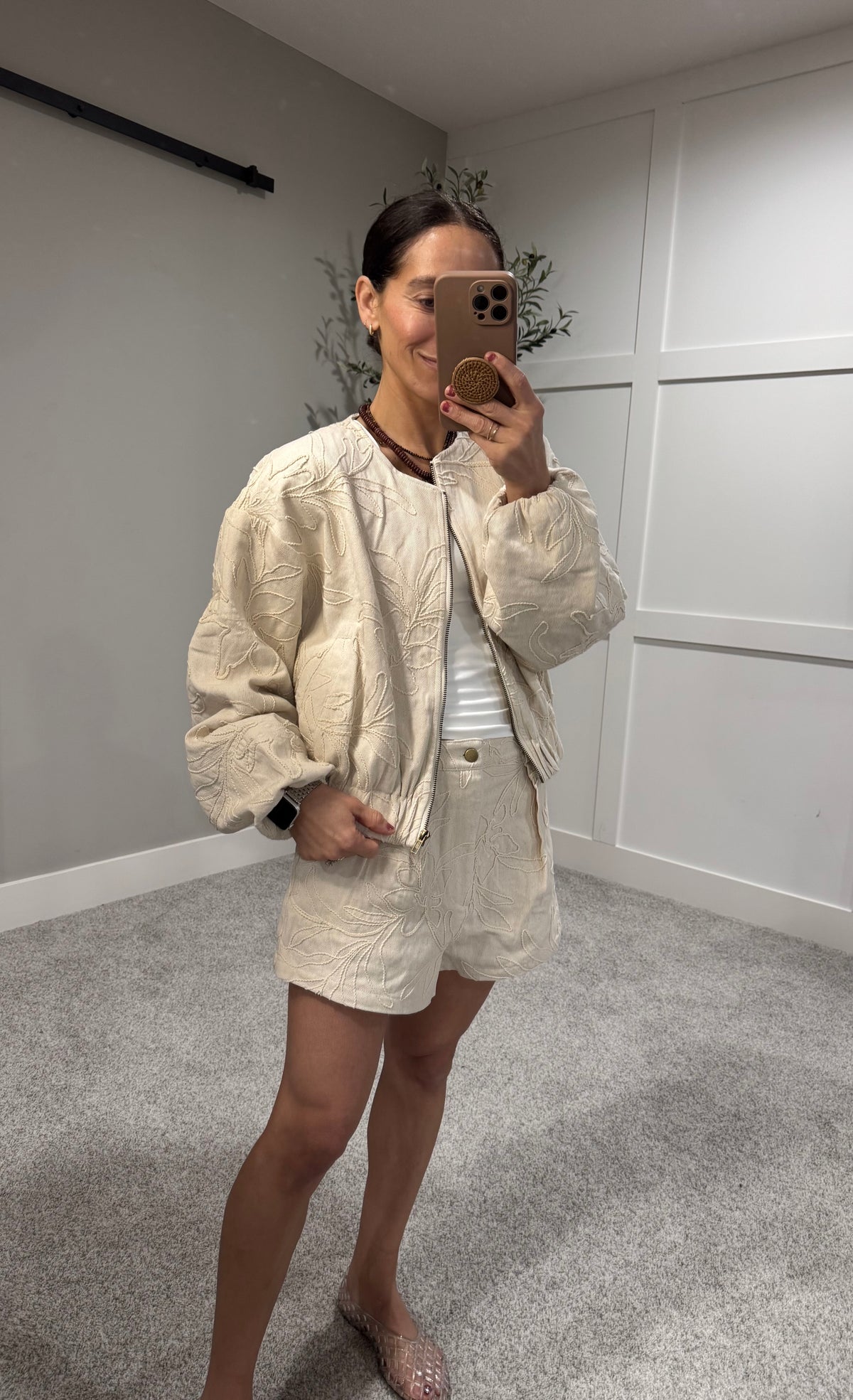 Floral Jacquard Zip Up Jacket