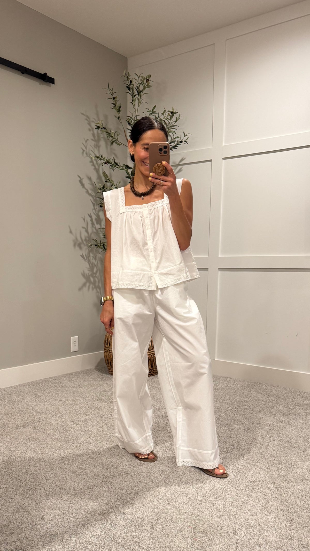 Cece Eyelet Hem Pants | Off White