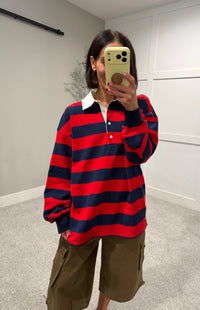 Rugby Polo Striped Top | Navy/Red