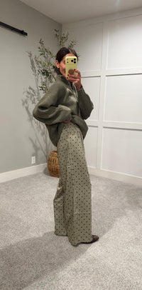 Olive Satin Polka Dot Pants | Light/Olive Green