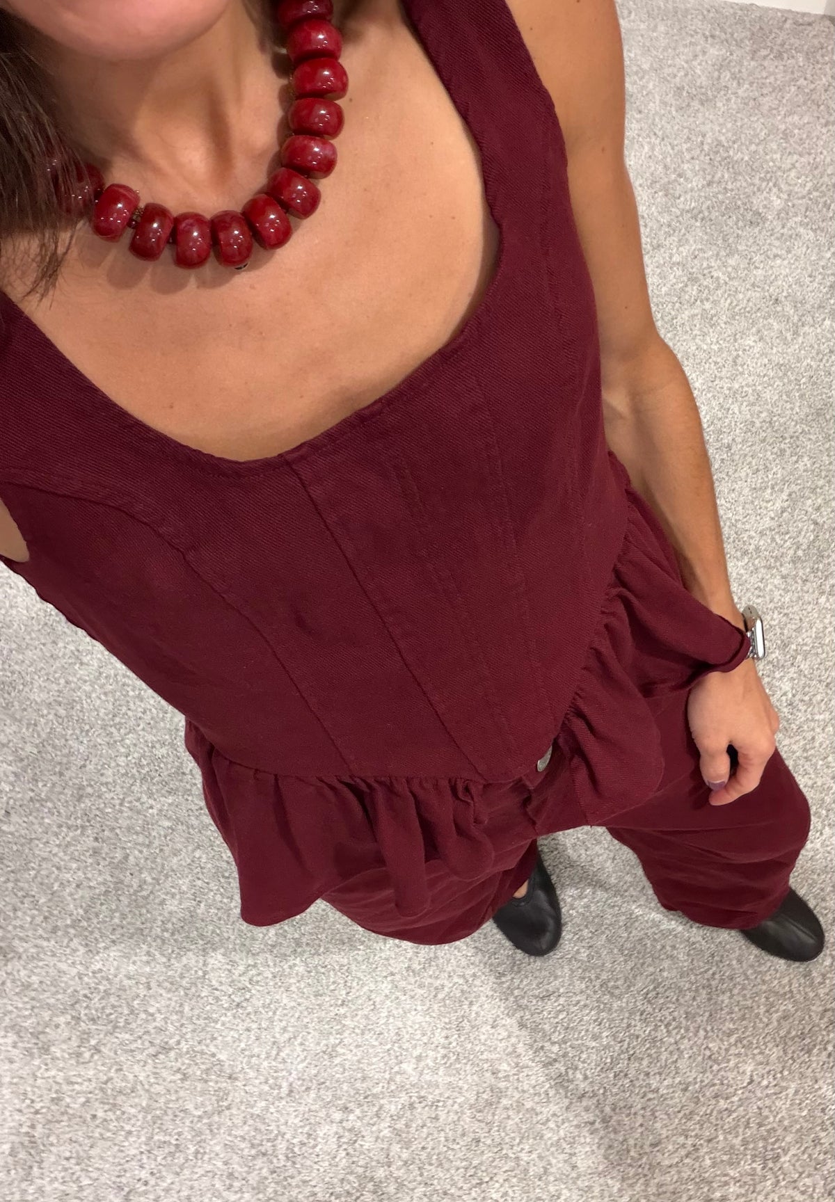 Peppa Peplum Denim Set | Burgundy