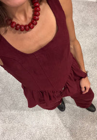 Peppa Peplum Denim Set | Burgundy