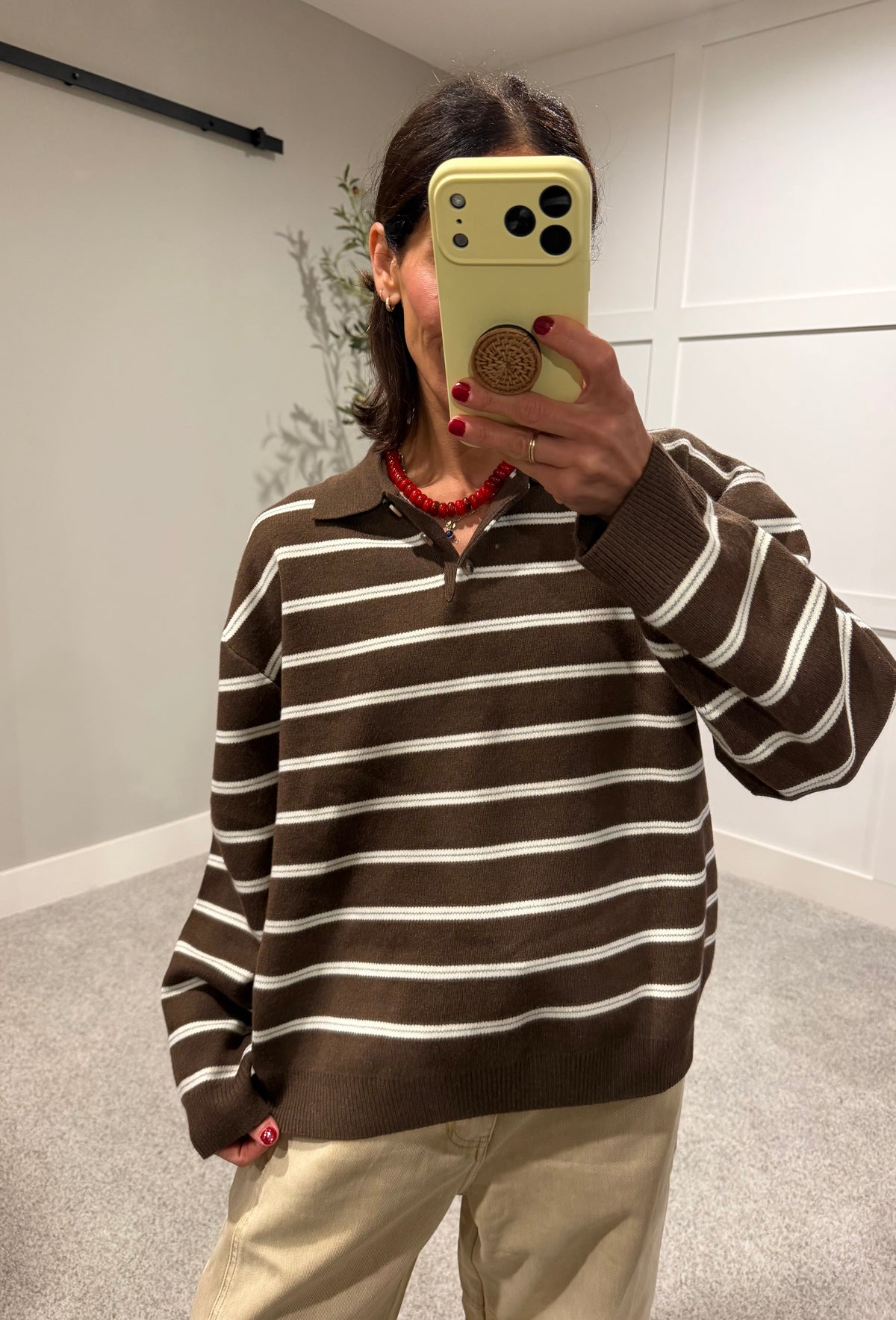 The Nora Sweater Polo | Brown Striped