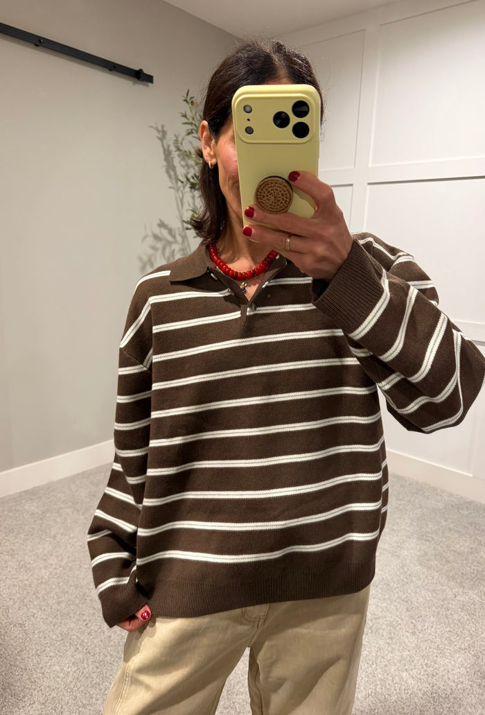 The Nora Sweater Polo | Brown Striped