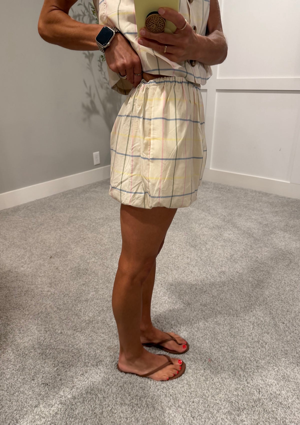Becca Bubble Hem Grid Shorts