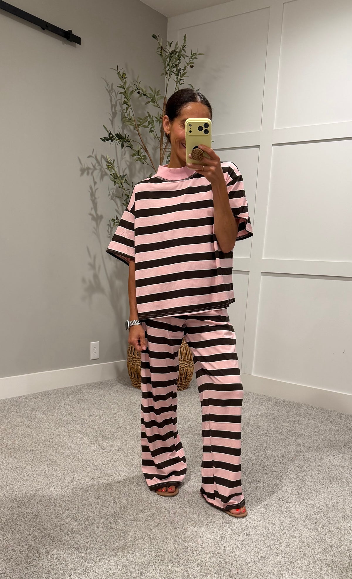 Sheila Mock Neck Striped Set | Pink/Brown