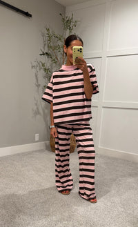 Sheila Mock Neck Striped Set | Pink/Brown