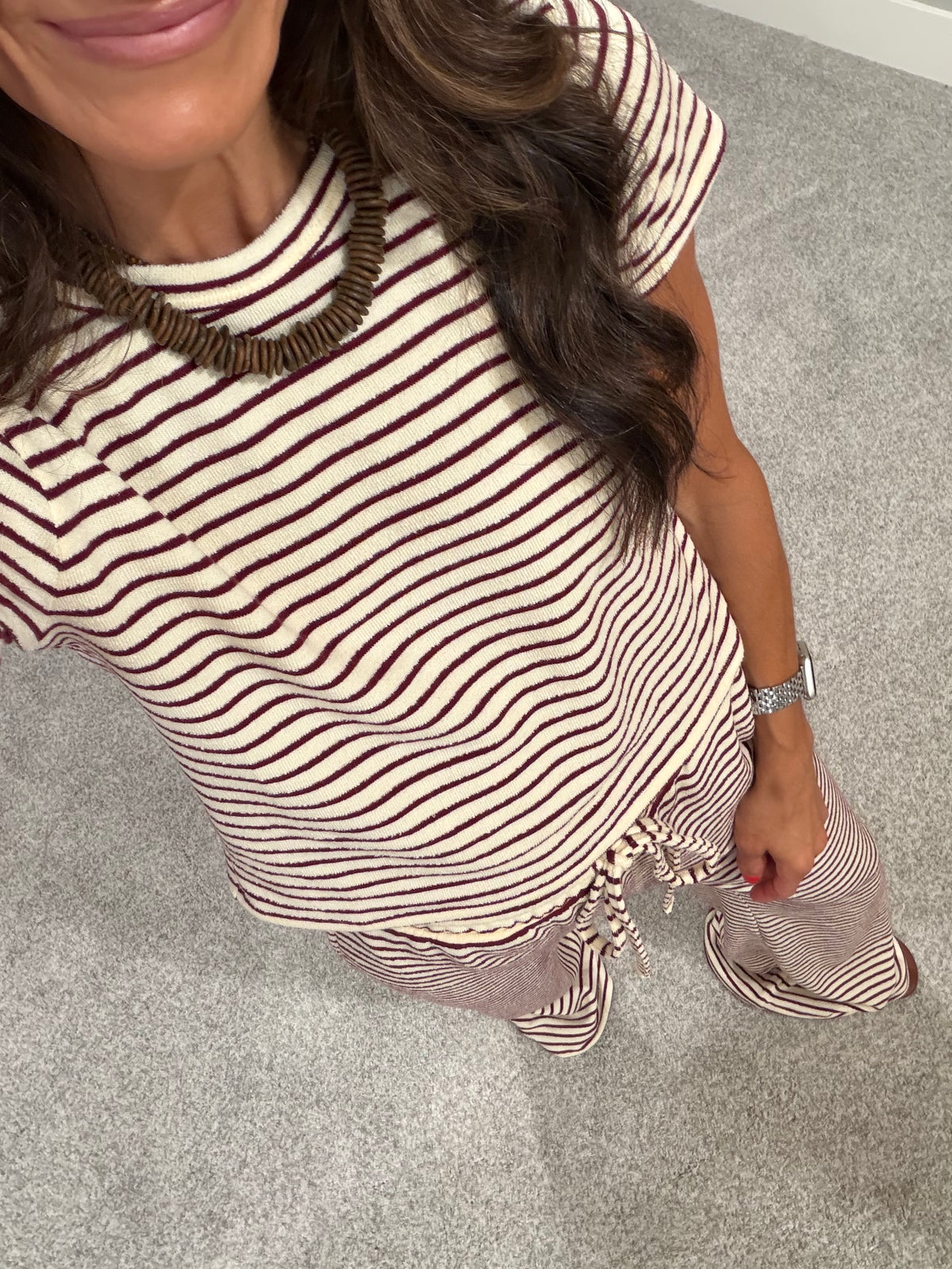French Terry Striped Set | Burgundy/Cream