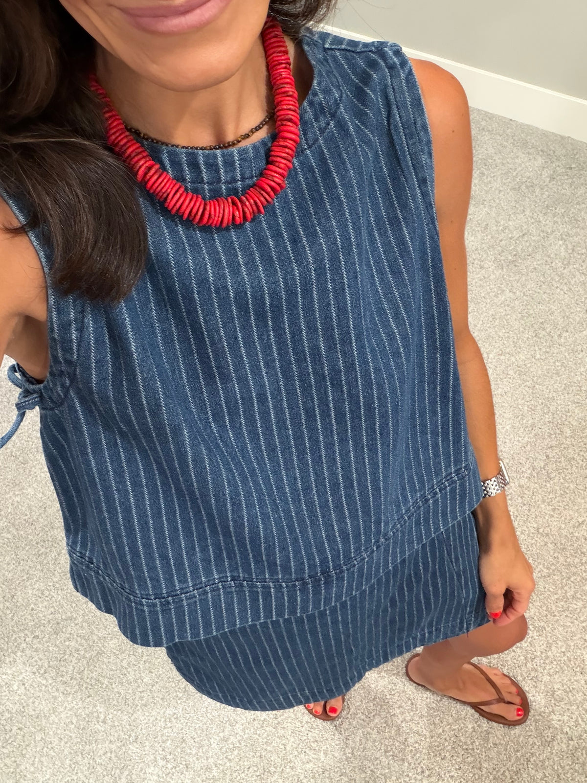 Pia Striped Top | Denim Blue