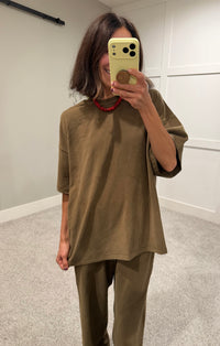 Brush Touch Oversized Top | Deep Olive Green