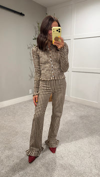 Ashton Ruffle Trim Pants | Brown/Cream Gingham