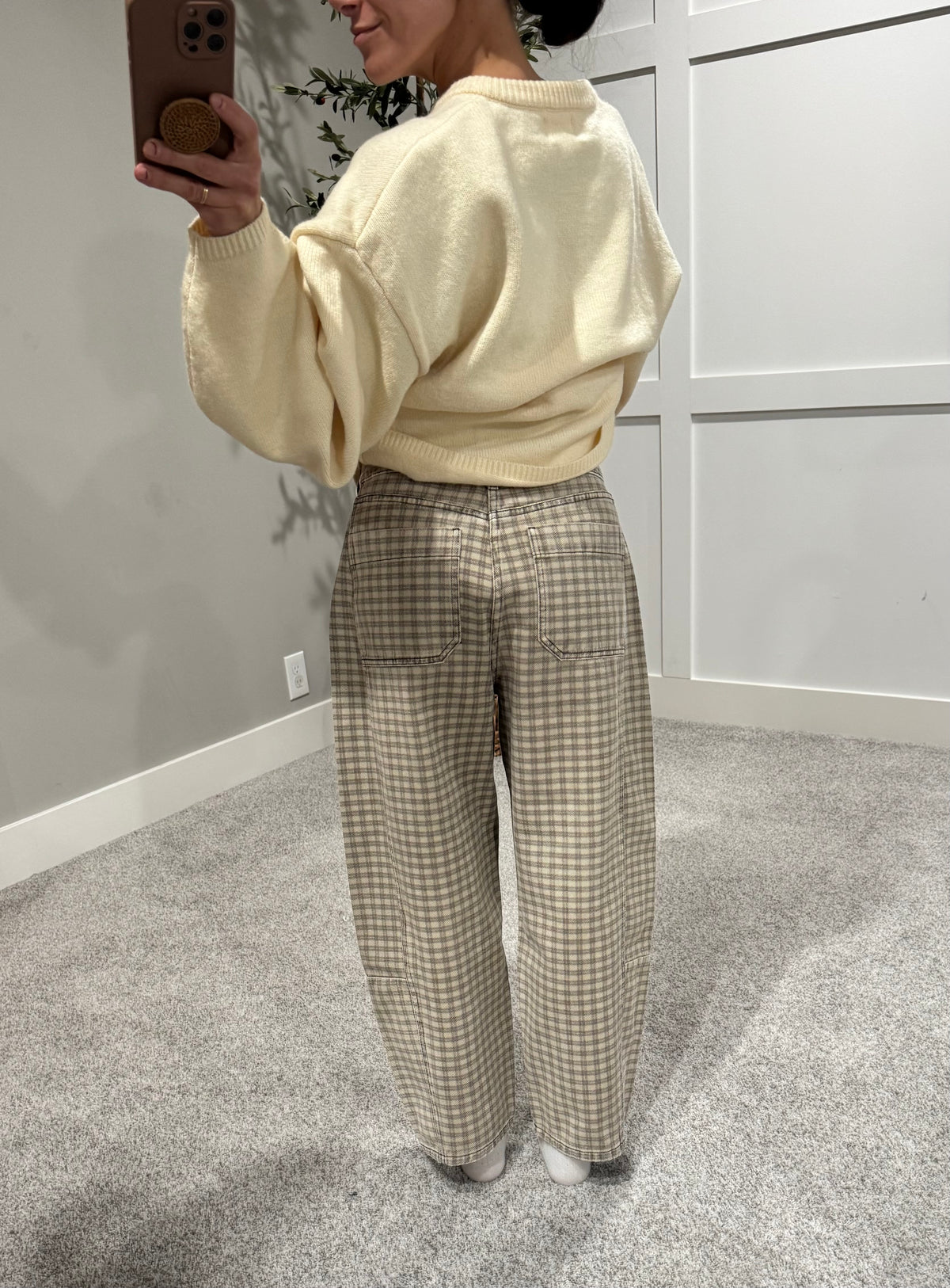 Dallas Checkered Barrel Denim | Tan & Brown