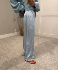 Mireya Satin Lace Trim Pants | Blue