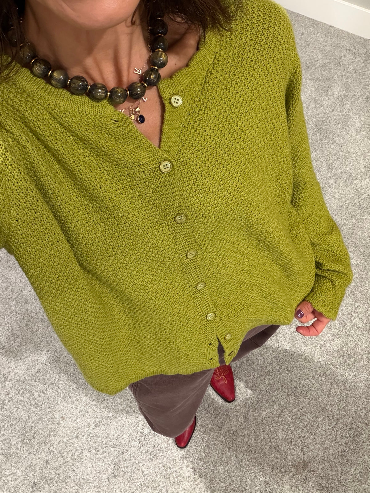 Tori Cotton Cardi | Moss Green