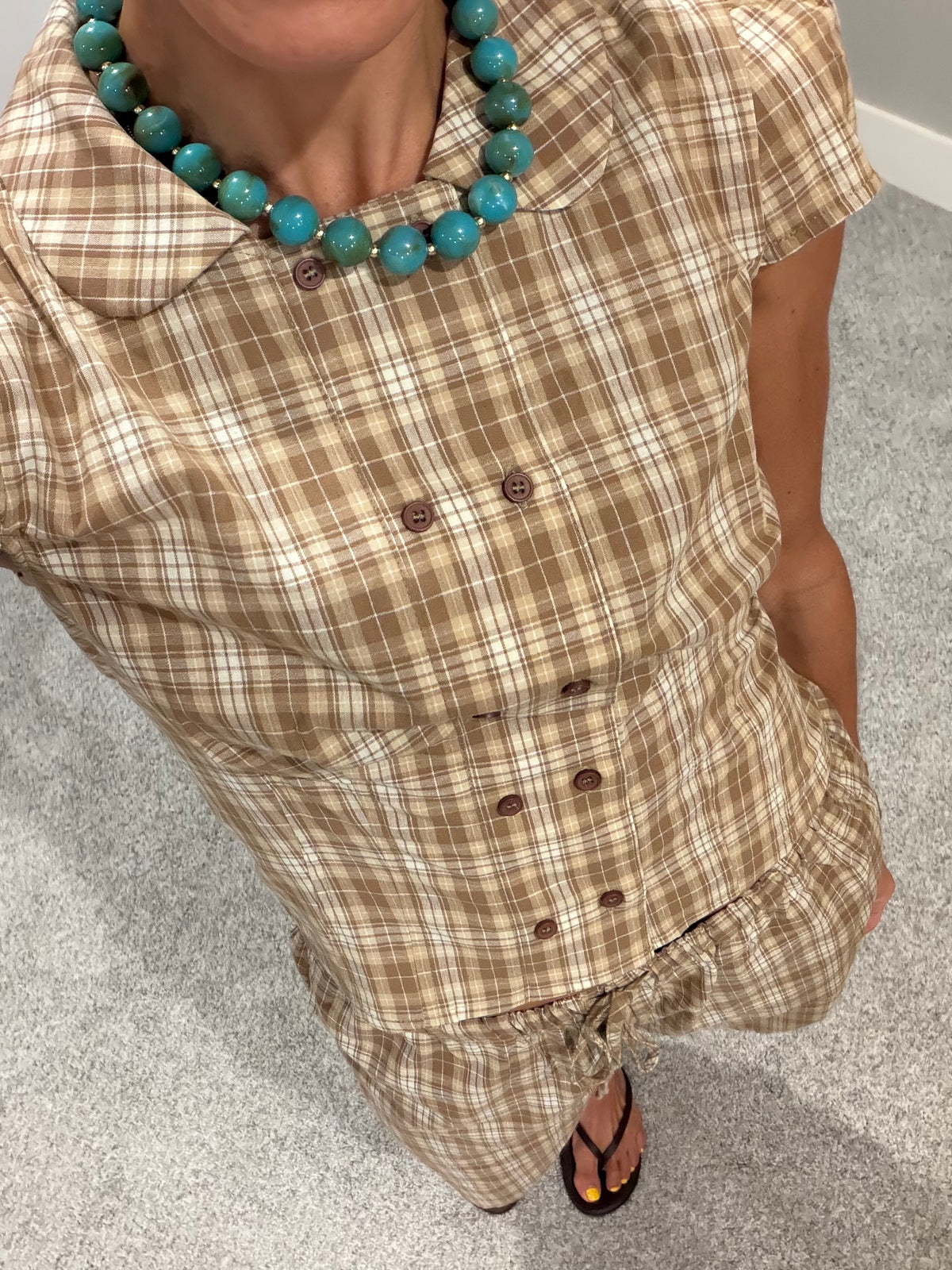 Sylvie Plaid Button Up Top | Tan Plaid
