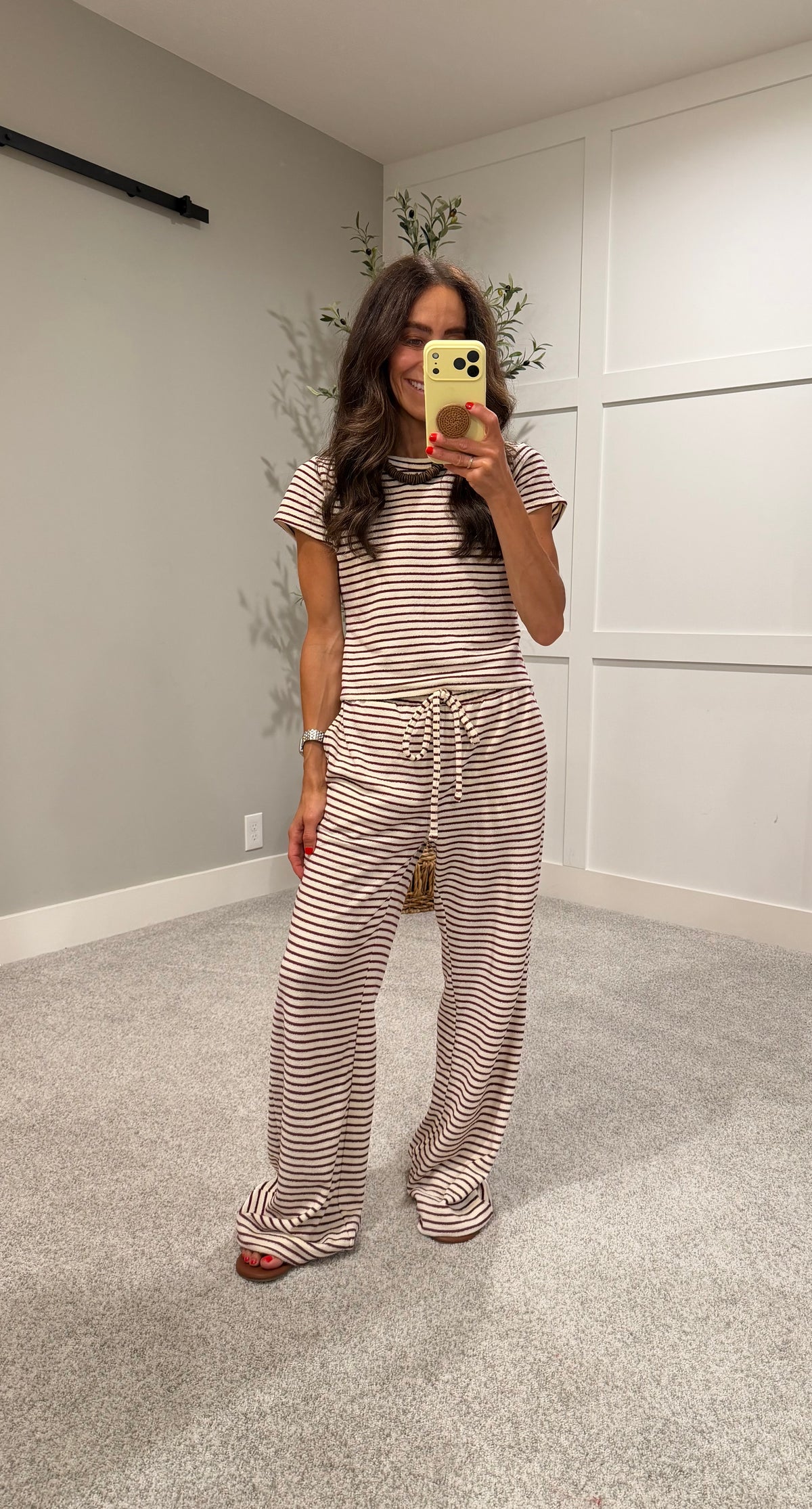French Terry Striped Set | Burgundy/Cream