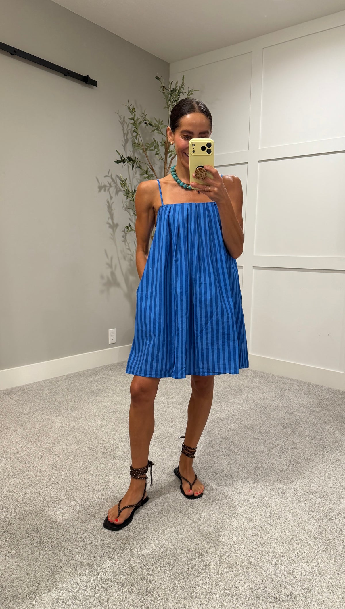 Candy Stripe Babydoll Mini Dress  | Blue Stripe