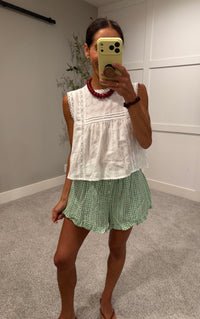 Libby Ruffle Hem Gingham Shorts | Green
